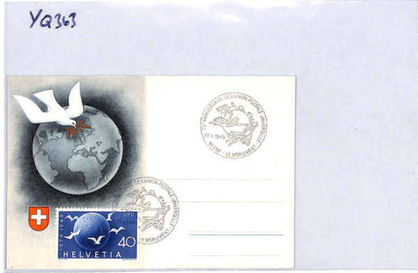 SWITZERLAND 1949 *UPU* 40c MAXI-CARD First Day Cover Berne BIRDS GLOBE YQ363 - Image 10