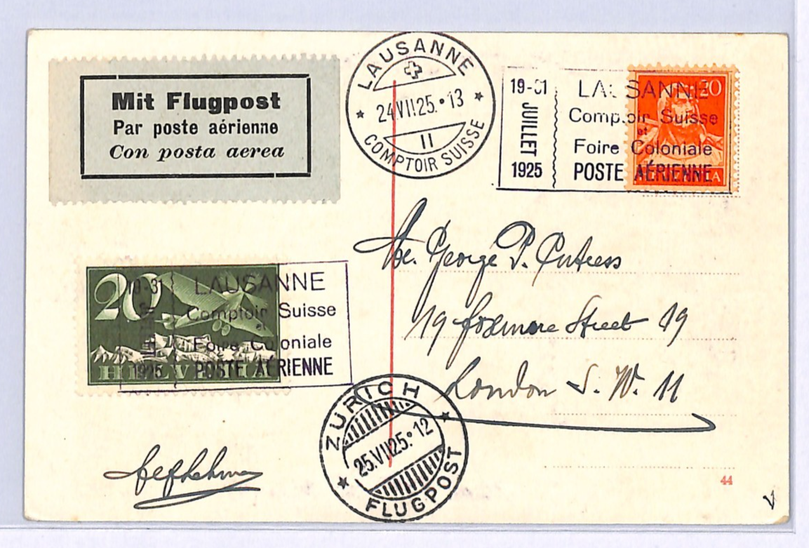 SWITZERLAND AVIATION ART 1913 Card Used 1925 Lausanne COMPTOIR SUISSE Cancel WQ4 - Image 3