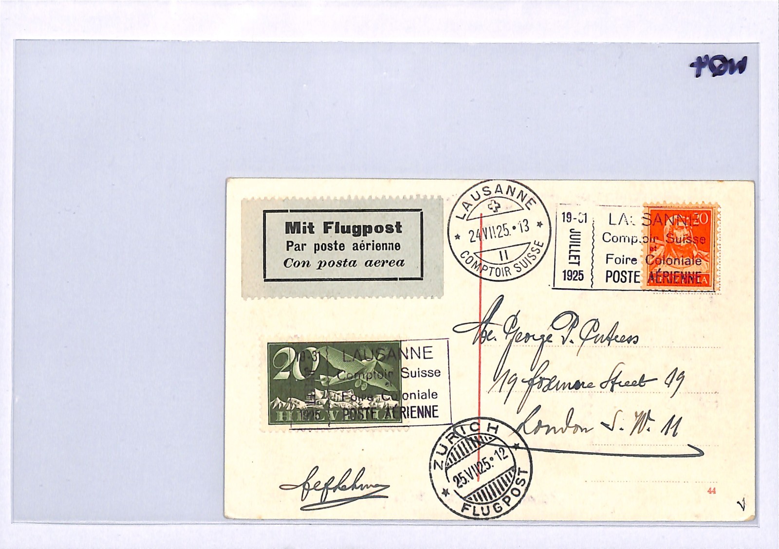 SWITZERLAND AVIATION ART 1913 Card Used 1925 Lausanne COMPTOIR SUISSE Cancel WQ4 - Image 5