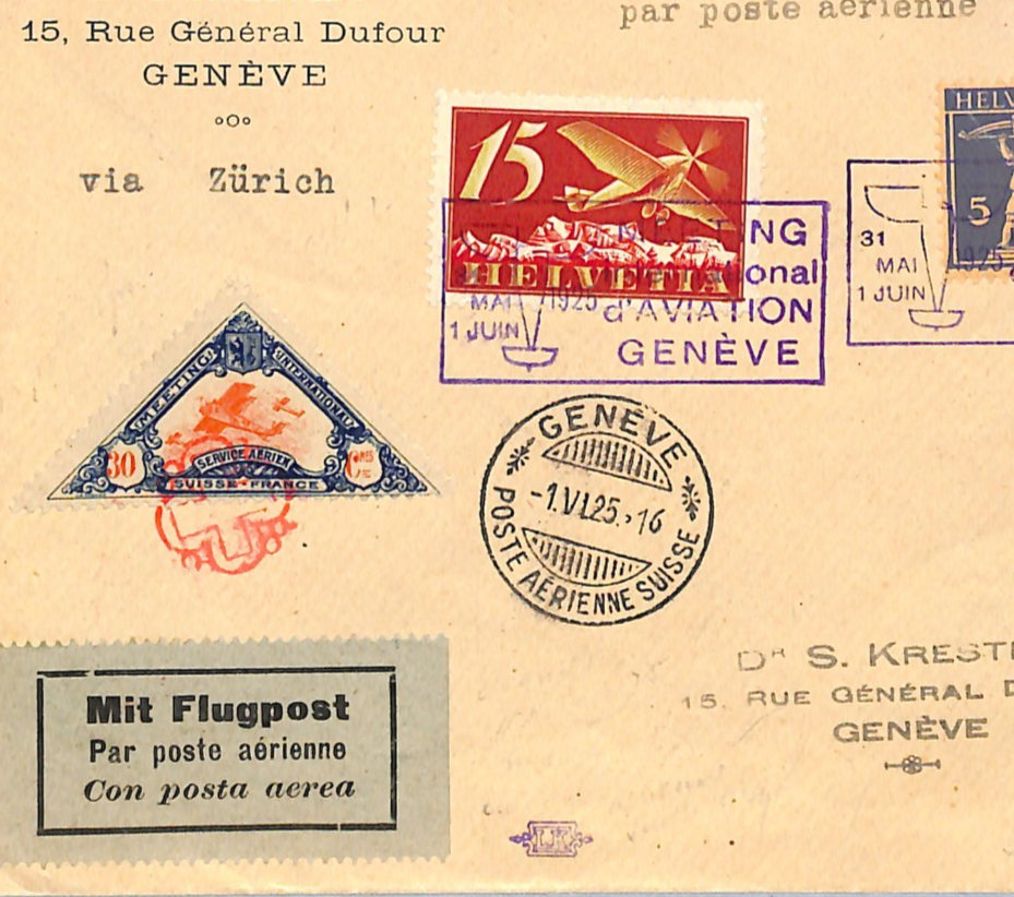 SWITZERLAND Air Mail 1925 MEETING INTERNATIONAL D'AVIATION GENEVE Laussane WQ9
