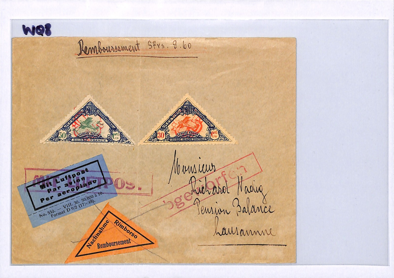 SWITZERLAND Air Mail 1925 MEETING INTERNATIONAL SERVICE AERIENNE Lausanne WQ8 - Image 5