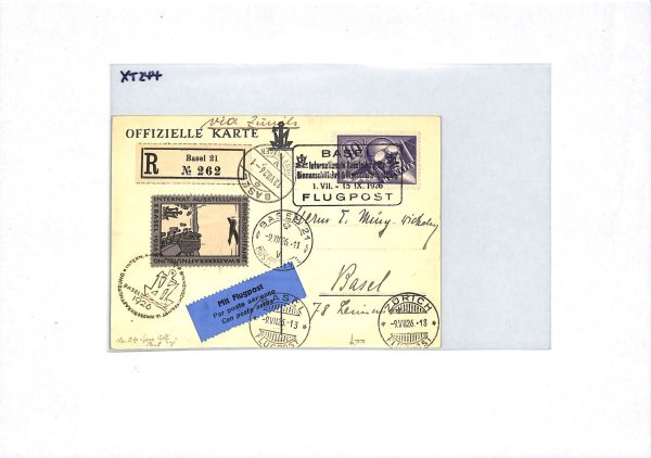 SWITZERLAND Air Mail Card 1926 SCHWEIZER MUSTERMESSE Basel Fair Registered XT244 - Image 4