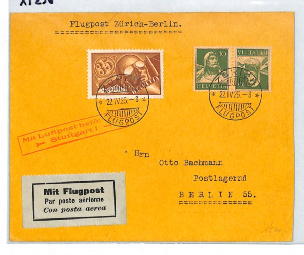 SWITZERLAND Air Mail Cover 1925 Zurich GERMANY Berlin{samwells-covers}XT236 - Image 3