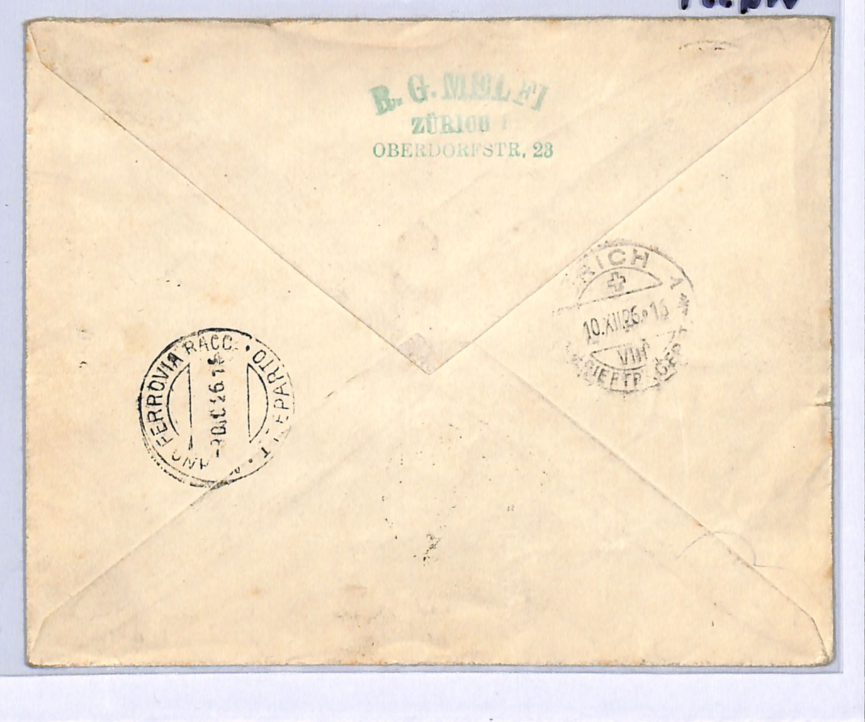 SWITZERLAND Air Mail Cover 1926 *AFRIKAFLUG* Zürich Rail Station Reg Italy WG354 - Image 3