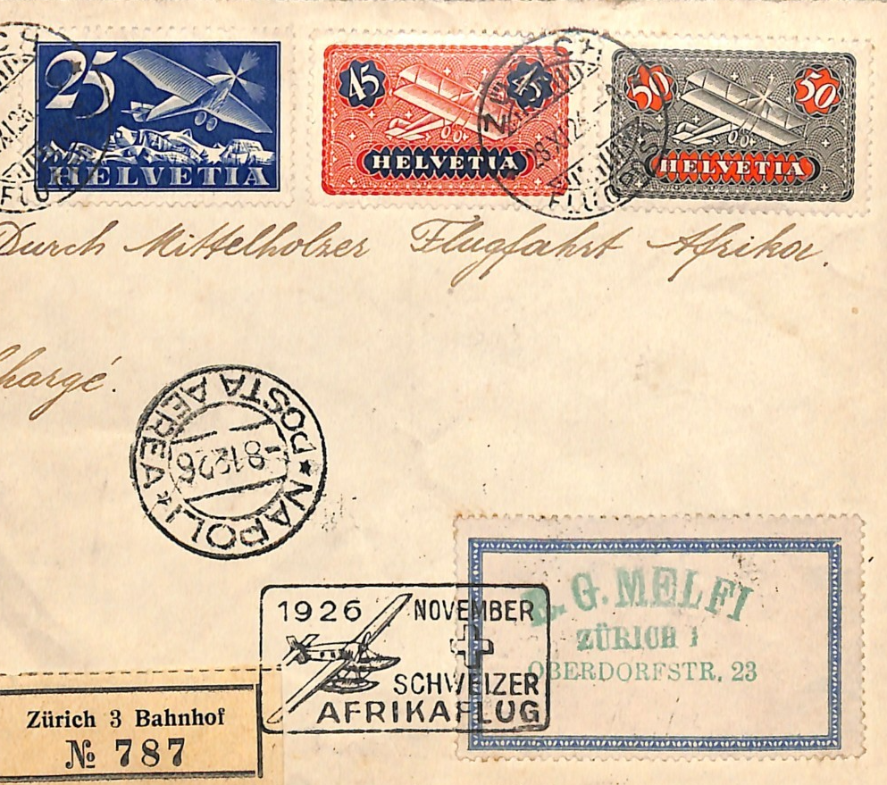 SWITZERLAND Air Mail Cover 1926 *AFRIKAFLUG* Zürich Rail Station Reg Italy WG354 - Image 4