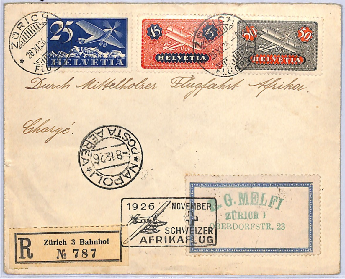 SWITZERLAND Air Mail Cover 1926 *AFRIKAFLUG* Zürich Rail Station Reg Italy WG354 - Image 7