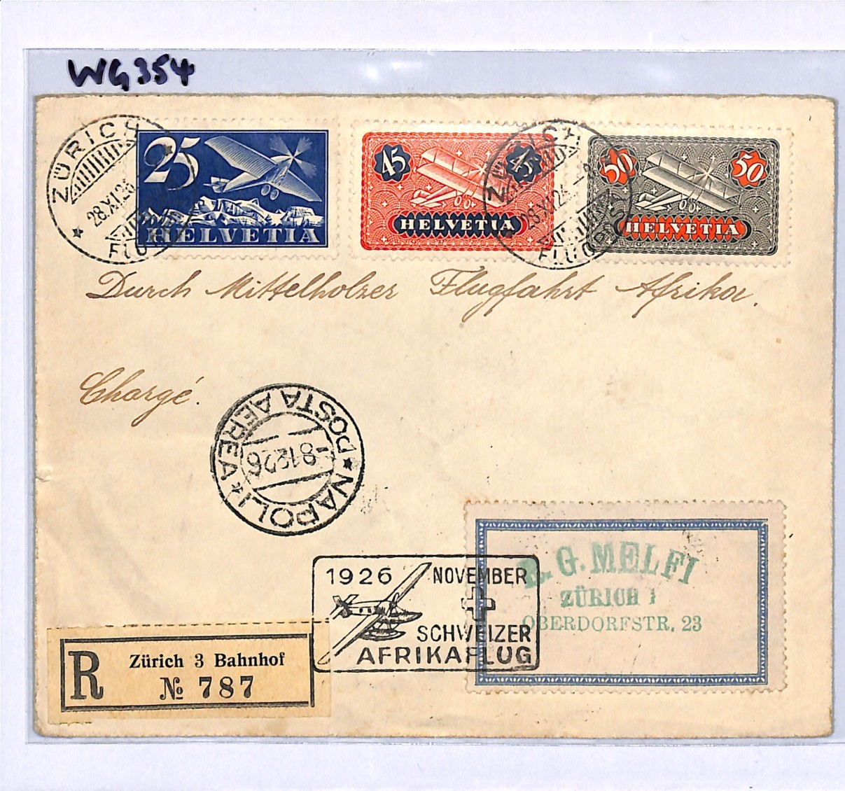 SWITZERLAND Air Mail Cover 1926 *AFRIKAFLUG* Zürich Rail Station Reg Italy WG354 - Image 10