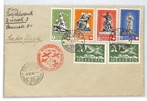 SWITZERLAND Air Mail Cover SPECIAL FLIGHT BUNDESFEIER/FETE NATIONALE 1940 XT241 - Image 3