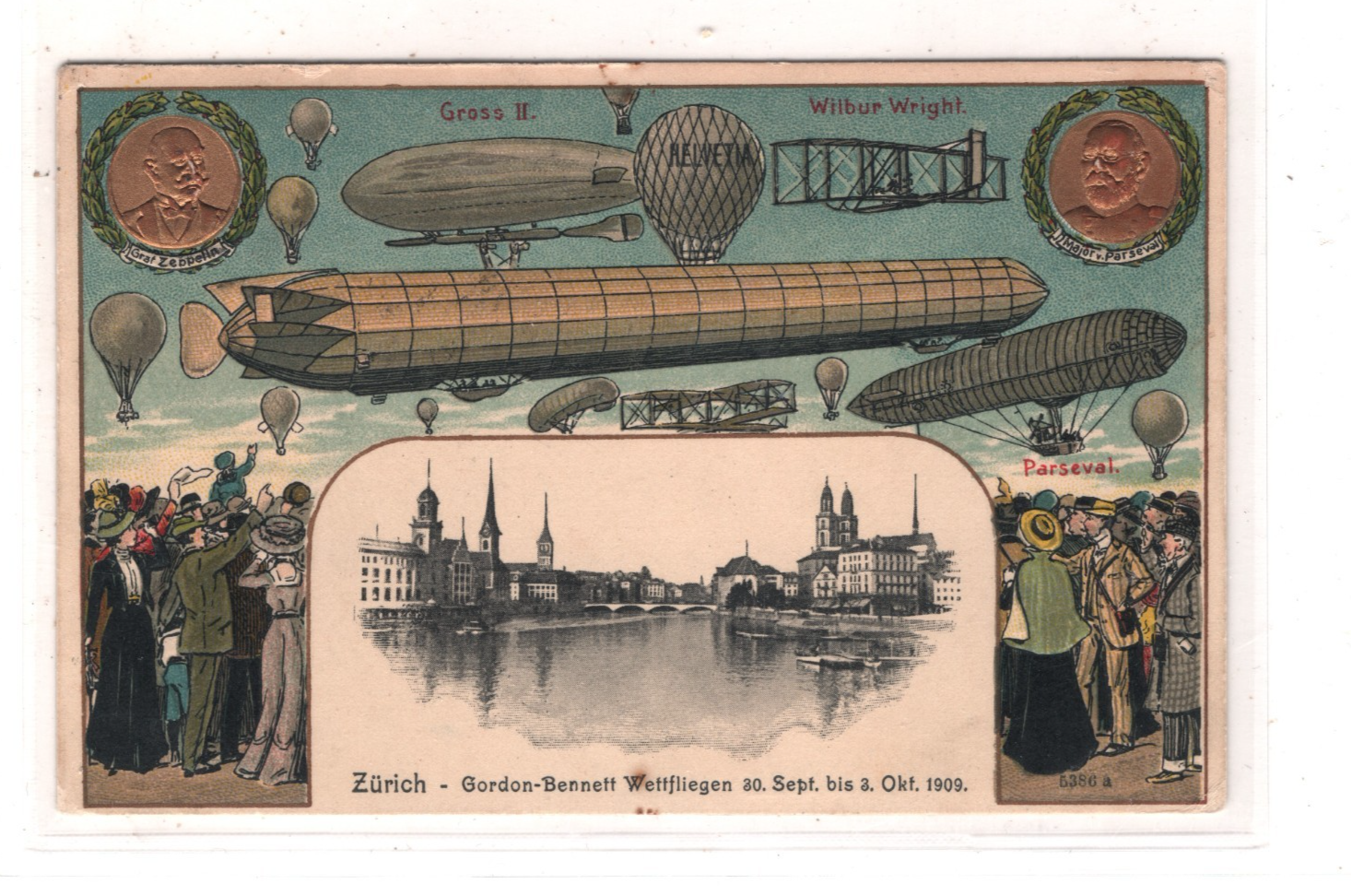 SWITZERLAND Card ZEPPELIN *GORDON BENNETT* BALLOON Zurich 1909 AVIATION KZ30