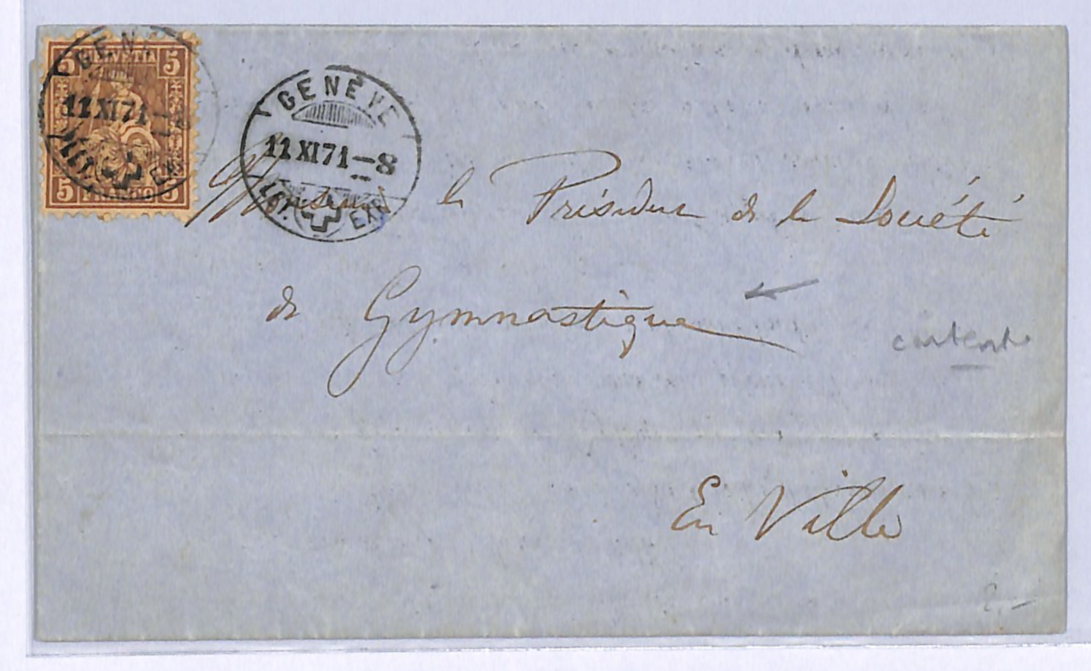 SWITZERLAND Classic Cover SPORTS 1871 Geneva *Société Gymnastique* LETTER! WO162 - Image 3