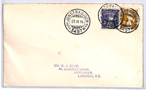 SWITZERLAND Cover *Jungfraujoch* 1914 CDS Swiss MOUNTAIN RAILWAY OFFICE YQ361 - Image 3