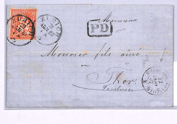 SWITZERLAND Cover RAILWAY TPO *SUISSE AMB MARSEILLE* Zurich EL France 1867 XV151 - Image 19