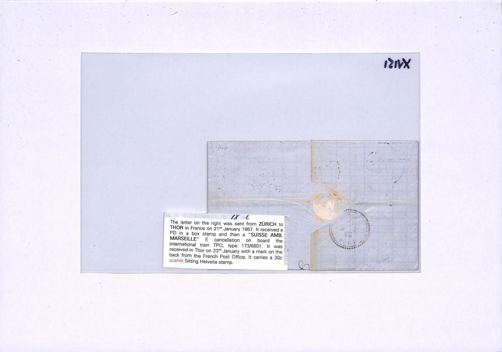 SWITZERLAND Cover RAILWAY TPO *SUISSE AMB MARSEILLE* Zurich EL France 1867 XV151 - Image 6