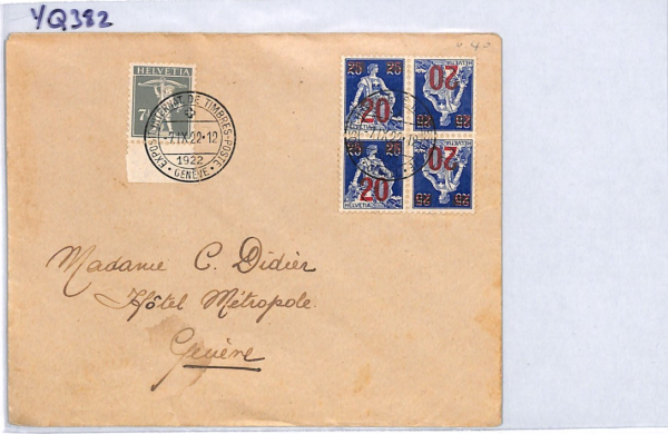 SWITZERLAND Cover TELL 20c Surcharge *TETE-BECHE* PAIRS BLOCK{4} 1922 CDS YQ382 - Image 11