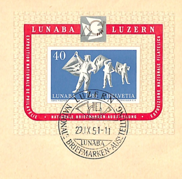 SWITZERLAND FDC 1951 LUNABA Philatelic Exhibition Miniature Sheet Lucerne XM124