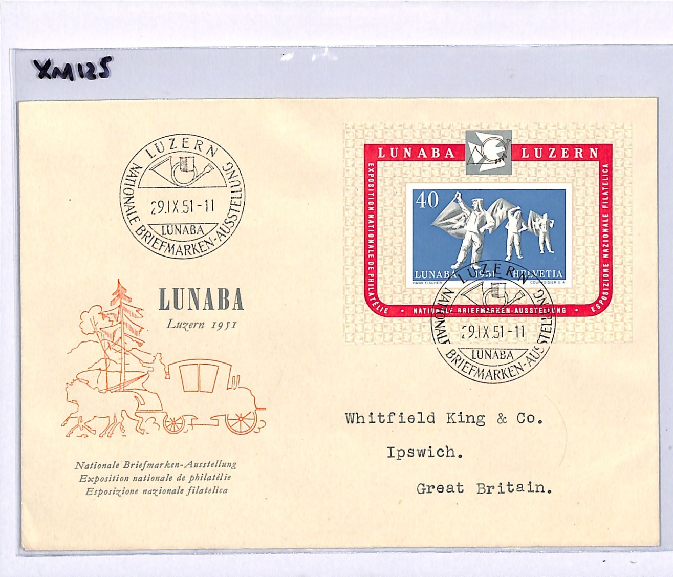SWITZERLAND FDC 1951 LUNABA Philatelic Exhibition Miniature Sheet Lucerne XM125 - Image 6