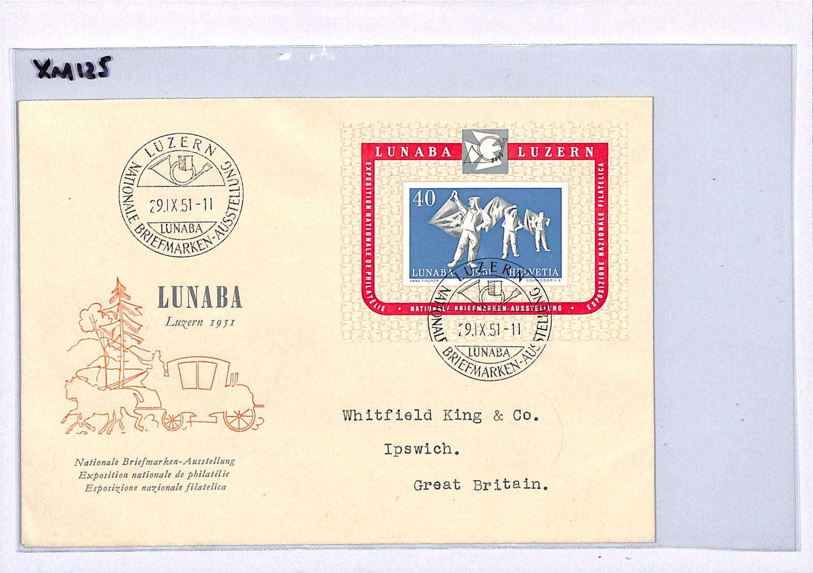 SWITZERLAND FDC 1951 LUNABA Philatelic Exhibition Miniature Sheet Lucerne XM125 - Image 8