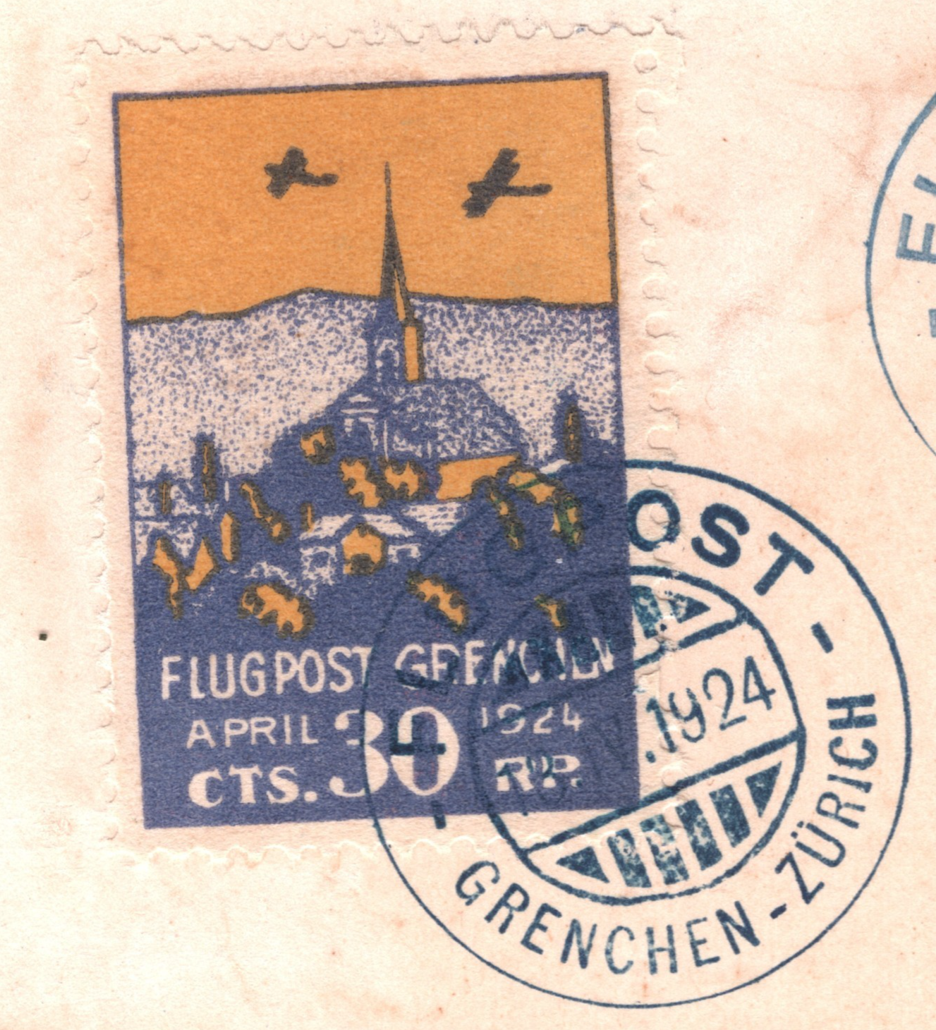 SWITZERLAND Flight Card 1924 *FLUPOST GRENCHEN* 30c Semi-Official Air Stamp WQ3 - Image 18