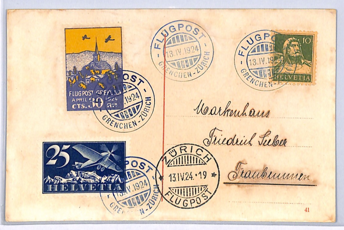 SWITZERLAND Flight Card 1924 *FLUPOST GRENCHEN* 30c Semi-Official Air Stamp WQ3 - Image 4
