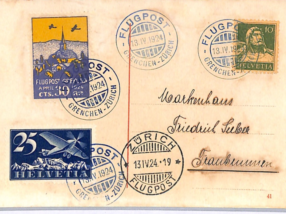 SWITZERLAND Flight Card 1924 *FLUPOST GRENCHEN* 30c Semi-Official Air Stamp WQ3 - Image 7