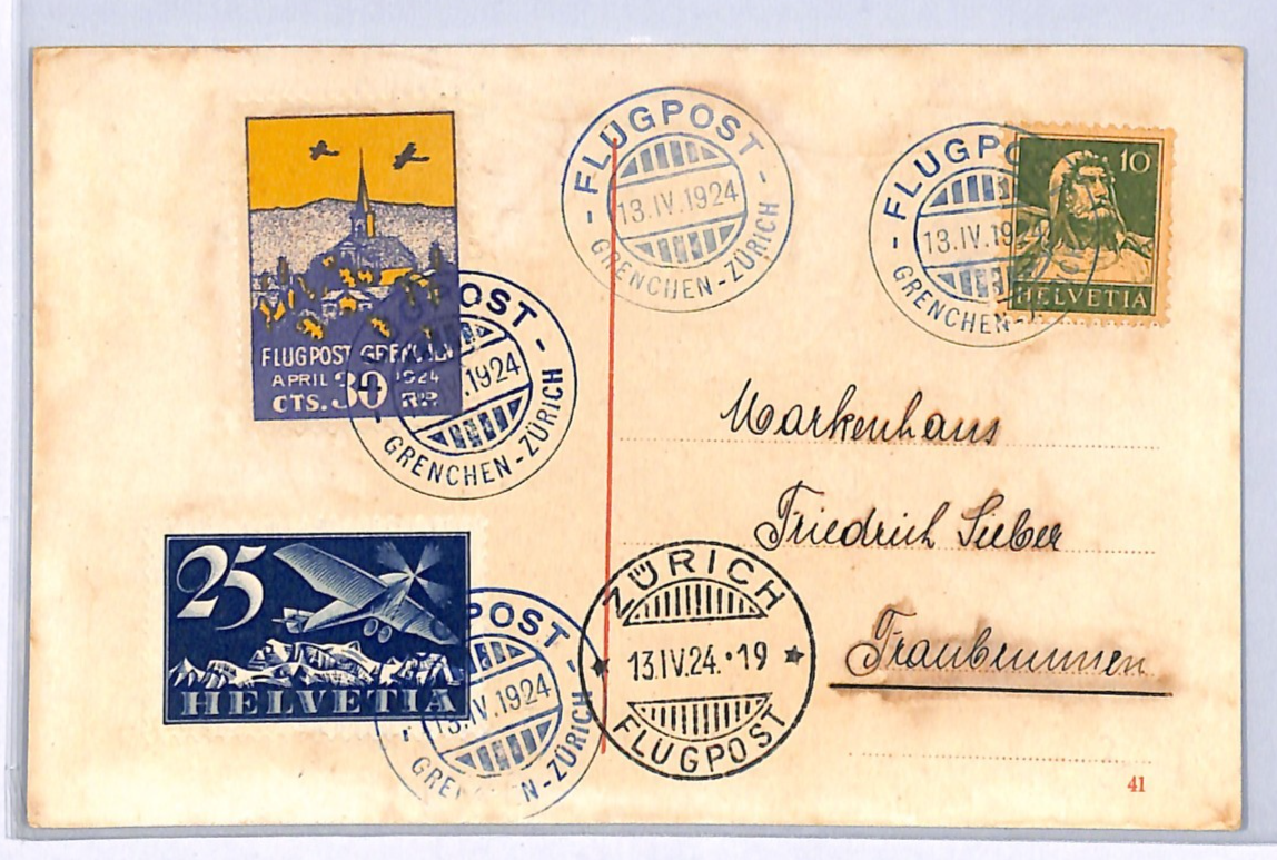 SWITZERLAND Flight Card 1924 *FLUPOST GRENCHEN* 30c Semi-Official Air Stamp WQ3 - Image 8