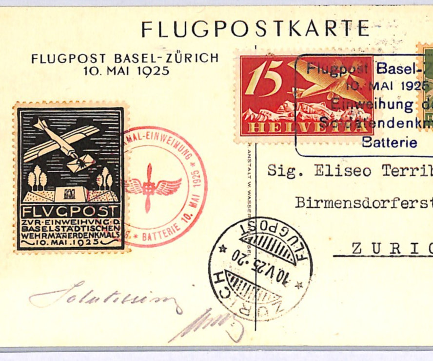 SWITZERLAND Flight Card 1926 *FLUGPOST* LABEL Basel-Zurich MILITARY Air Mail WQ1 - Image 3