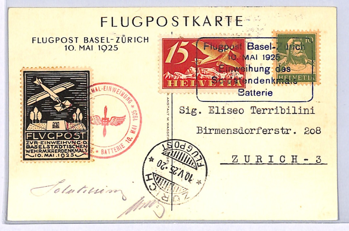 SWITZERLAND Flight Card 1926 *FLUGPOST* LABEL Basel-Zurich MILITARY Air Mail WQ1 - Image 5