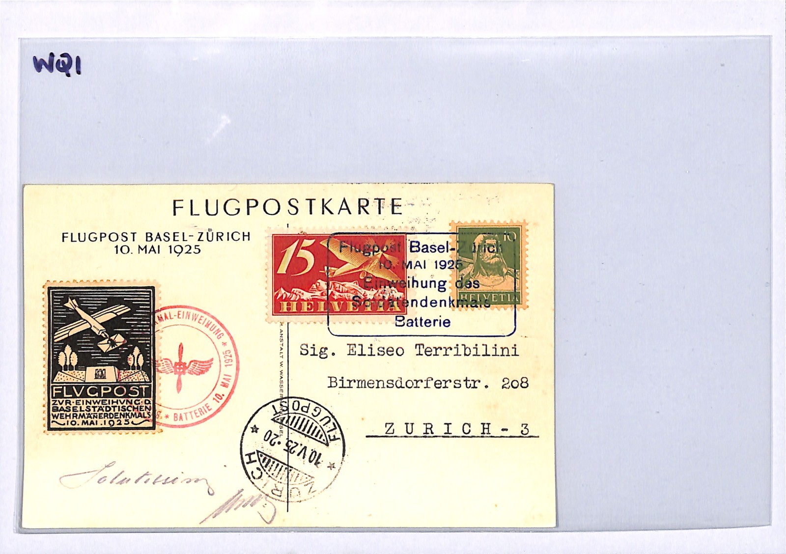 SWITZERLAND Flight Card 1926 *FLUGPOST* LABEL Basel-Zurich MILITARY Air Mail WQ1 - Image 8
