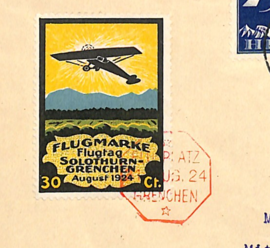 SWITZERLAND Flight Cover 1924 SOLOTHURN-GRENCHEN 30c Semi-Official Air Stamp WQ2 - Image 5