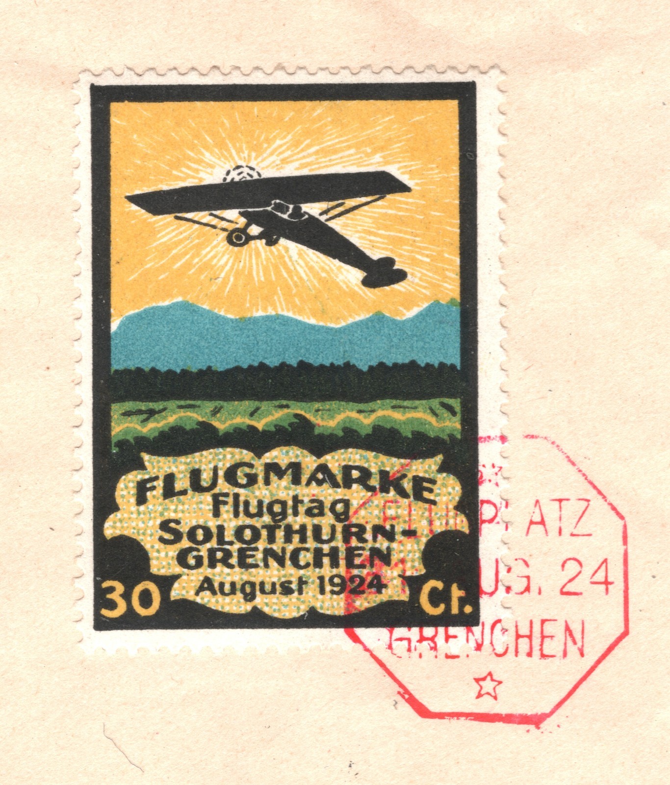 SWITZERLAND Flight Cover 1924 SOLOTHURN-GRENCHEN 30c Semi-Official Air Stamp WQ2 - Image 9