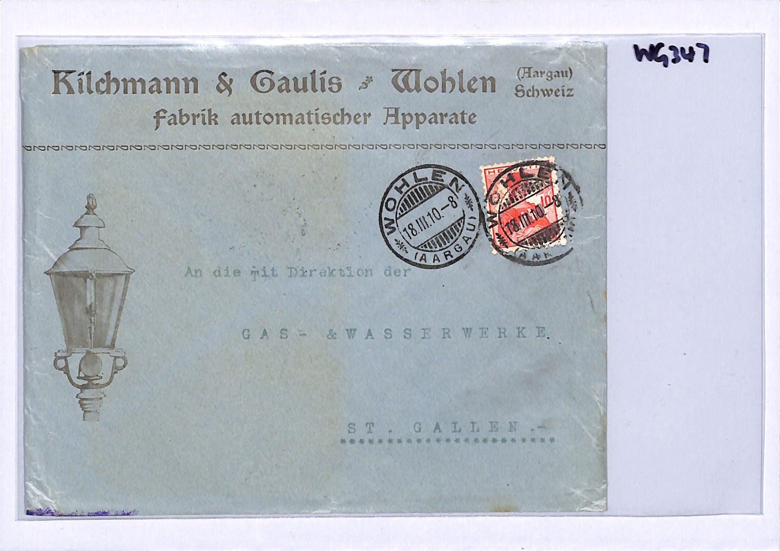 SWITZERLAND Illustrated Advert Cover LAMP Wohlen St Gallen 1910{samwells}WG347 - Image 6