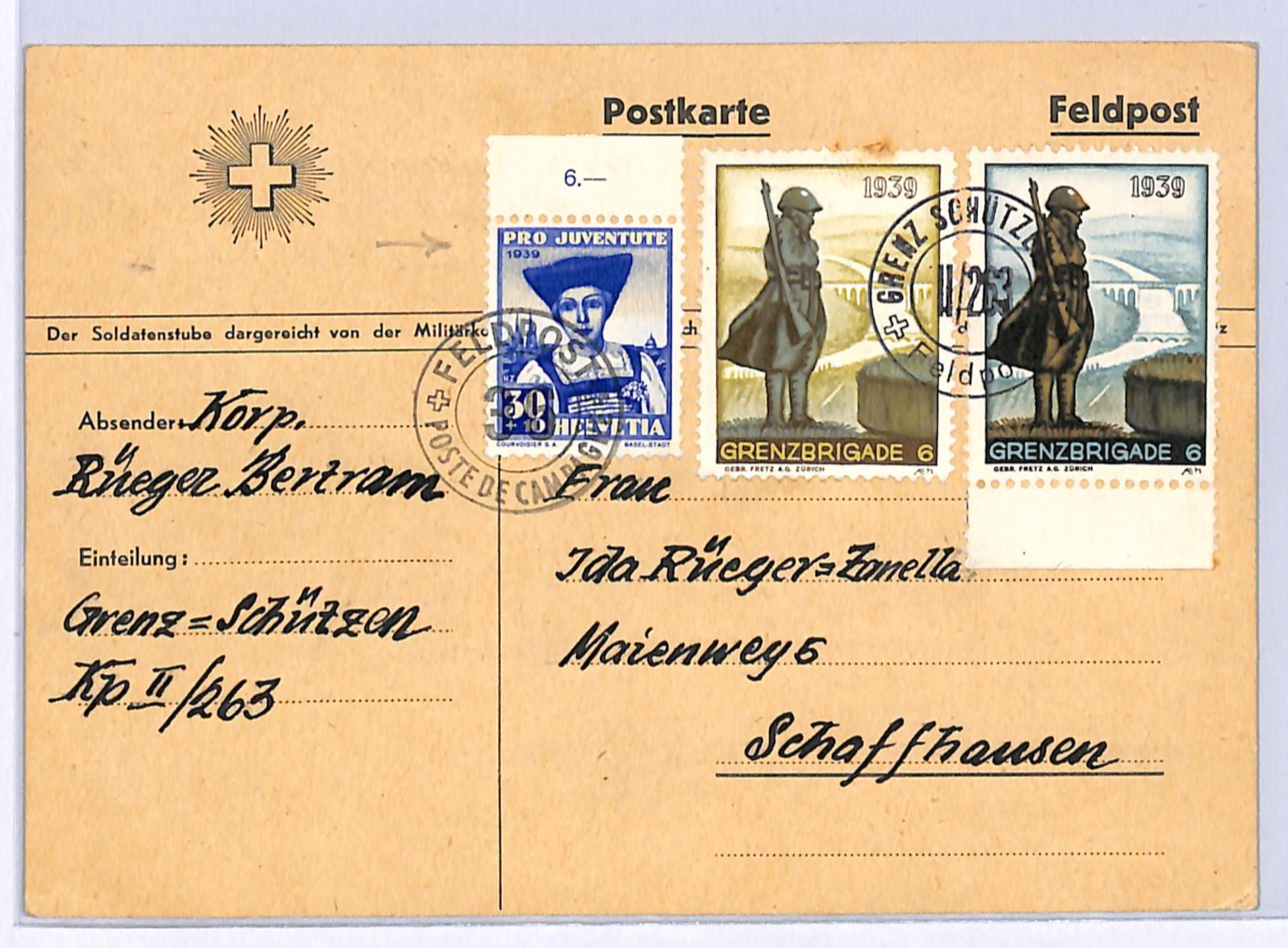 SWITZERLAND MILITARY Card GRENZBRIGADE 6 1939 Pro Juventute Mixed Franking WO186 - Image 3