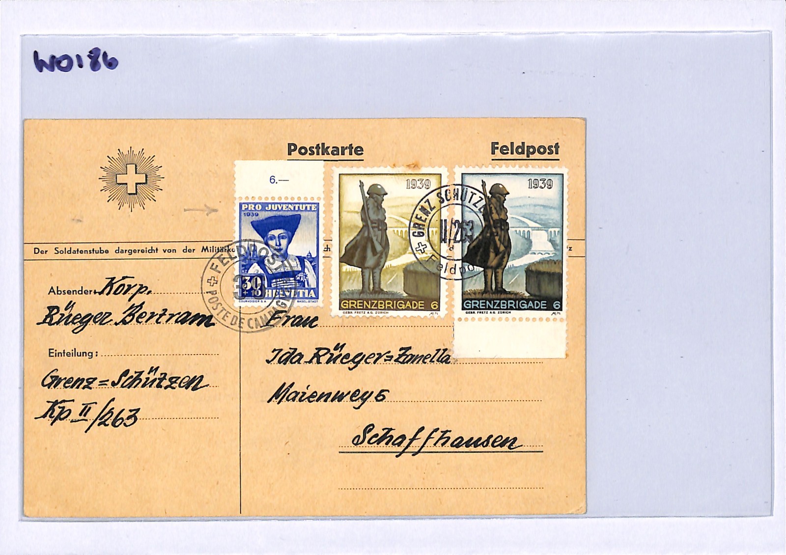 SWITZERLAND MILITARY Card GRENZBRIGADE 6 1939 Pro Juventute Mixed Franking WO186 - Image 5
