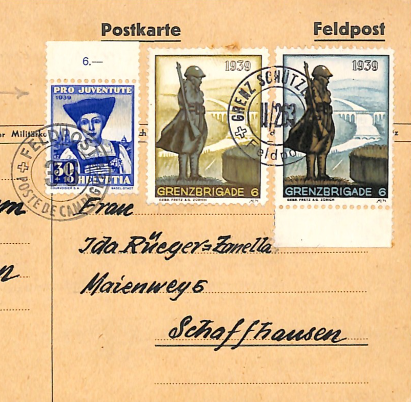 SWITZERLAND MILITARY Card GRENZBRIGADE 6 1939 Pro Juventute Mixed Franking WO186