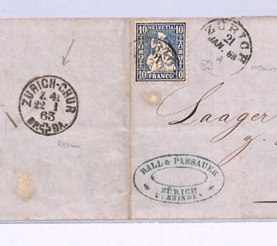 SWITZERLAND RAILWAY 1863 Early TPO *ZURICH-CHUR Z41* Cover HELVETIA Mollis XV179 - Image 13