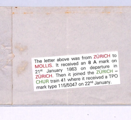 SWITZERLAND RAILWAY 1863 Early TPO *ZURICH-CHUR Z41* Cover HELVETIA Mollis XV179 - Image 4