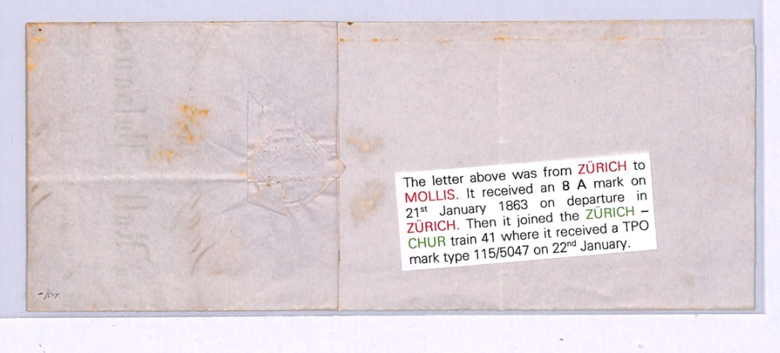 SWITZERLAND RAILWAY 1863 Early TPO *ZURICH-CHUR Z41* Cover HELVETIA Mollis XV179 - Image 5