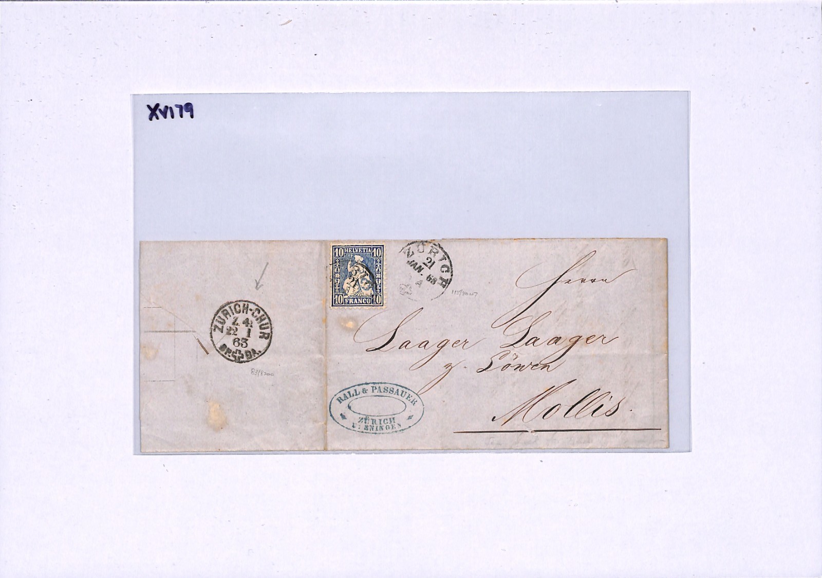 SWITZERLAND RAILWAY 1863 Early TPO *ZURICH-CHUR Z41* Cover HELVETIA Mollis XV179 - Image 6