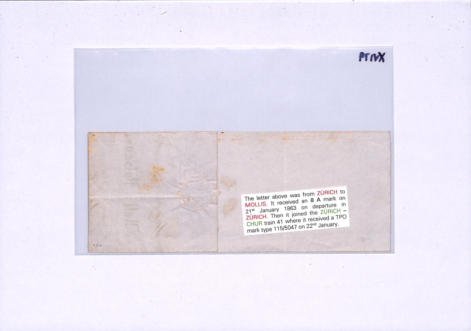 SWITZERLAND RAILWAY 1863 Early TPO *ZURICH-CHUR Z41* Cover HELVETIA Mollis XV179 - Image 7