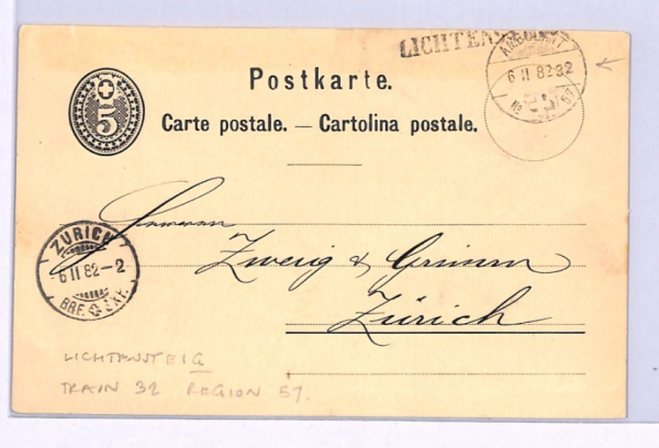SWITZERLAND RAILWAY Card *AMBULANT #57 (TRAIN) 32* TPO 1882 Lichtensteig XV135 - Image 4