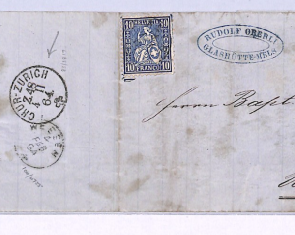 SWITZERLAND RAILWAY Cover 1864 *CHUR-ZURICH* (TRAIN) 48 TPO Weesen XV123 - Image 6