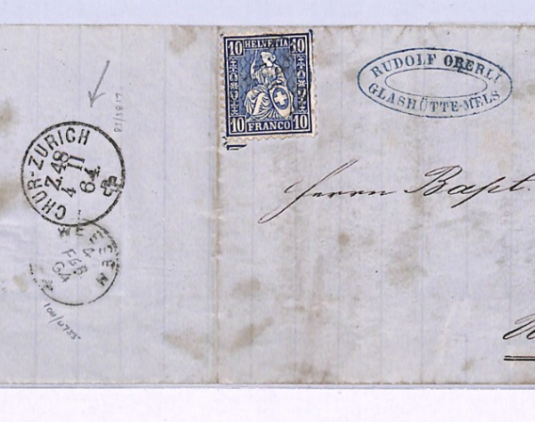 SWITZERLAND RAILWAY Cover 1864 *CHUR-ZURICH* (TRAIN) 48 TPO Weesen XV123
