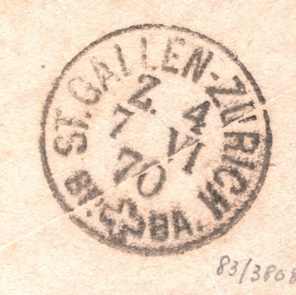 SWITZERLAND RAILWAY Cover 1870 *ST GALLEN-ZURICH* TPO Lichtensteig Herisau XV134
