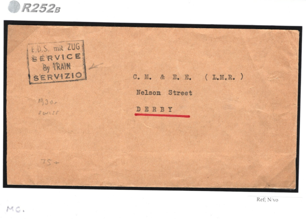 SWITZERLAND RAILWAY Cover *TRAIN SERVICE* 1930s GB Derby Works {samwells}R252b - Image 3