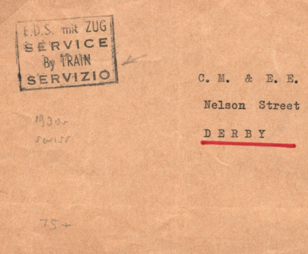 SWITZERLAND RAILWAY Cover *TRAIN SERVICE* 1930s GB Derby Works {samwells}R252b