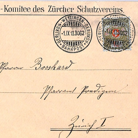 SWITZERLAND RAILWAY Official Cover 1913 TPO *OERLIKON-WETTINGEN BAHNPOST* XV167