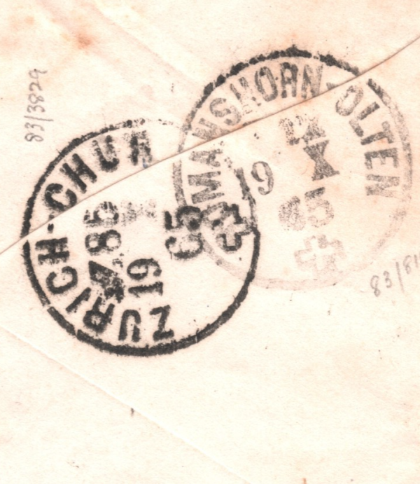 SWITZERLAND RAILWAY Wyl Cover 1865 *ZURICH-CHUR*+*ROMANSHORN-OLTEN* TPO{2} XV126