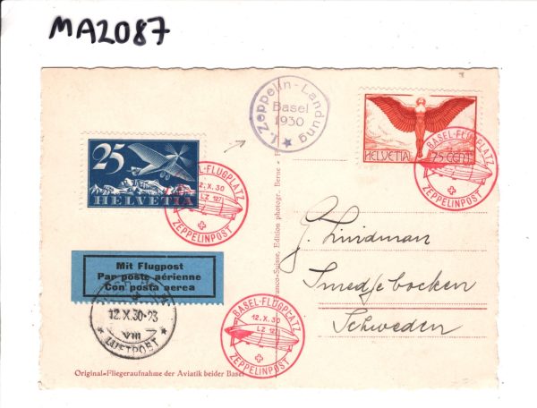 SWITZERLAND Treaty ZEPPELIN Air 1930 Card Basel *LANDUNG* Cachet SWEDEN MA2087 - Image 6