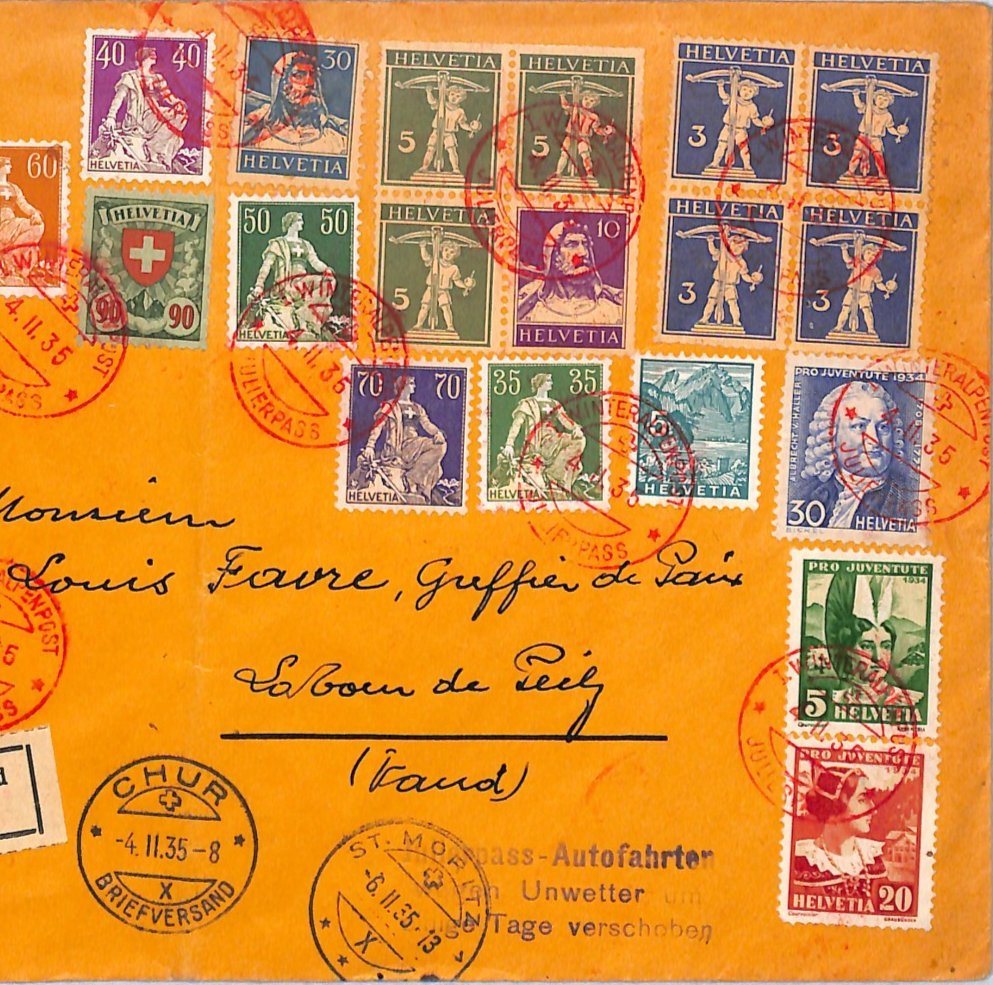 SWITZERLAND *WINTERALPENPOST* Red Julierpass CDS 1935 Cover Reg FRANKING!! VM109 - Image 3