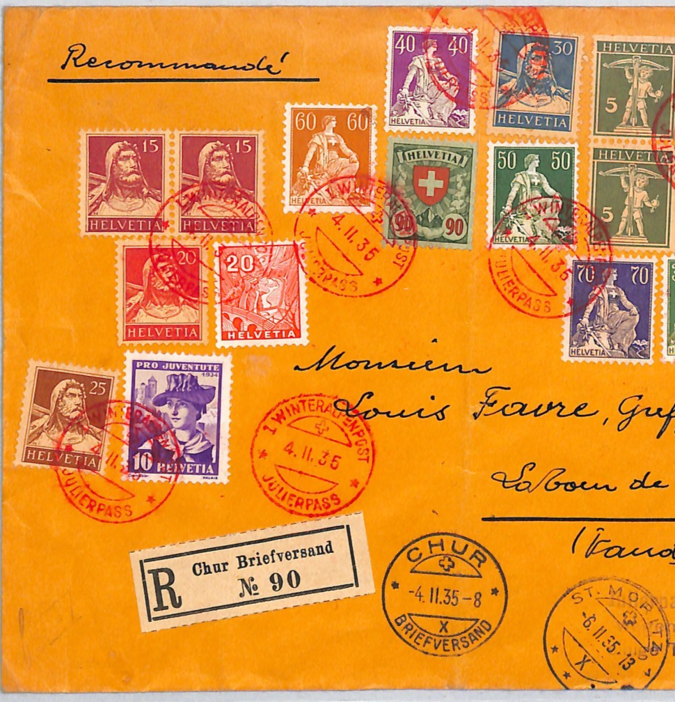 SWITZERLAND *WINTERALPENPOST* Red Julierpass CDS 1935 Cover Reg FRANKING!! VM109 - Image 4